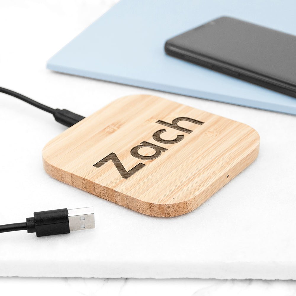 Personalised Bamboo Wireless Charger Pad - Engraved Memories