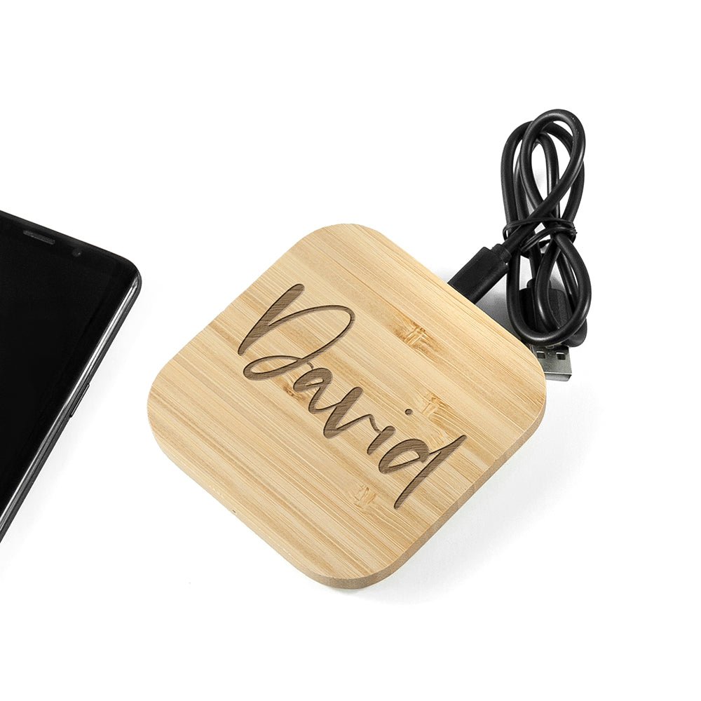 Personalised Bamboo Wireless Charger Pad - Engraved Memories