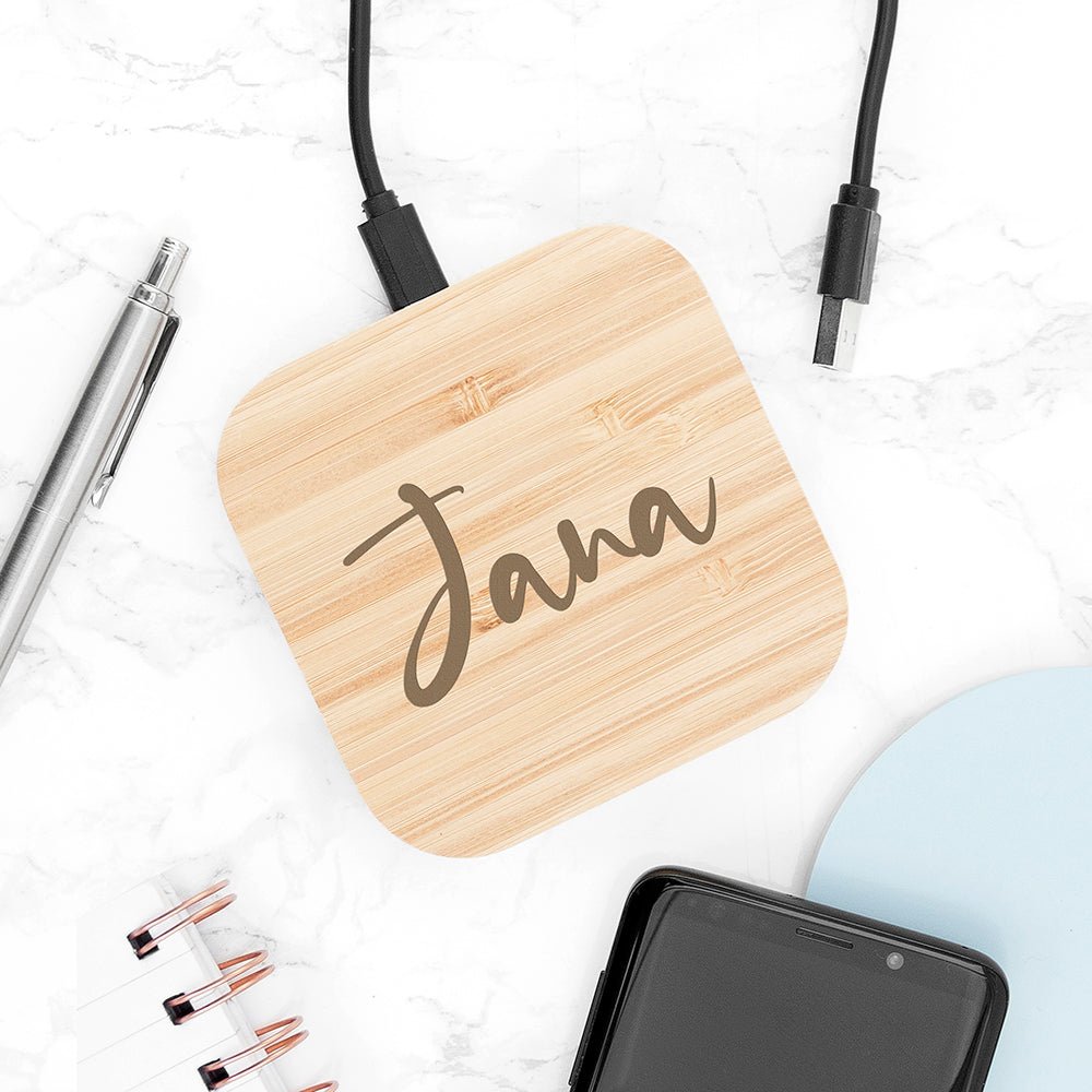 Personalised Bamboo Wireless Charger Pad - Engraved Memories