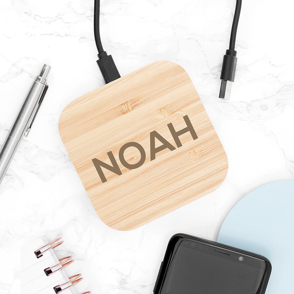 Personalised Bamboo Wireless Charger Pad - Engraved Memories