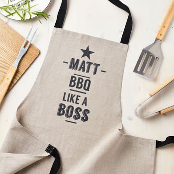 Personalised BBQ Like A Boss Linen Apron - Engraved Memories