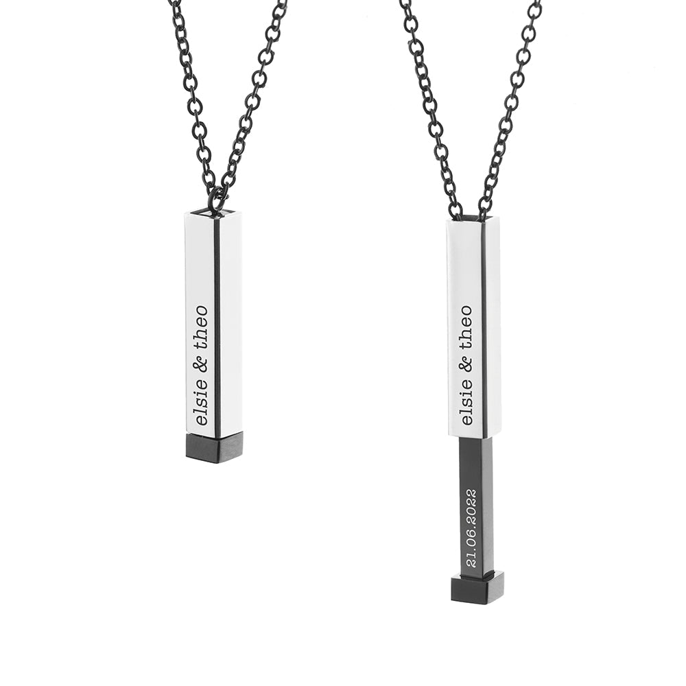 Personalised Black and Silver Square Hidden Message Men's Necklace - Engraved Memories