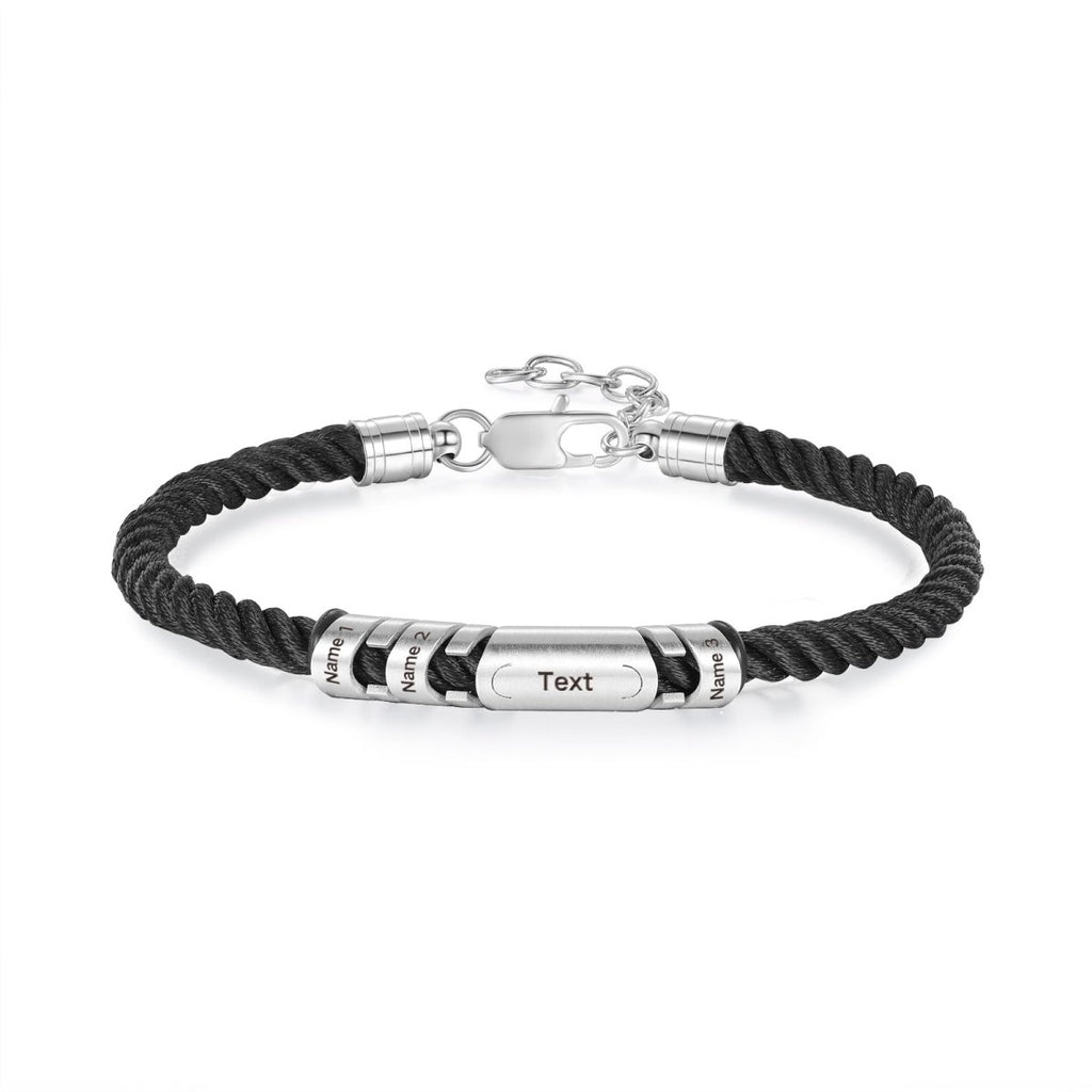 Stylish engraved bracelet for men, 240mm black steel, gift for boyfriend
