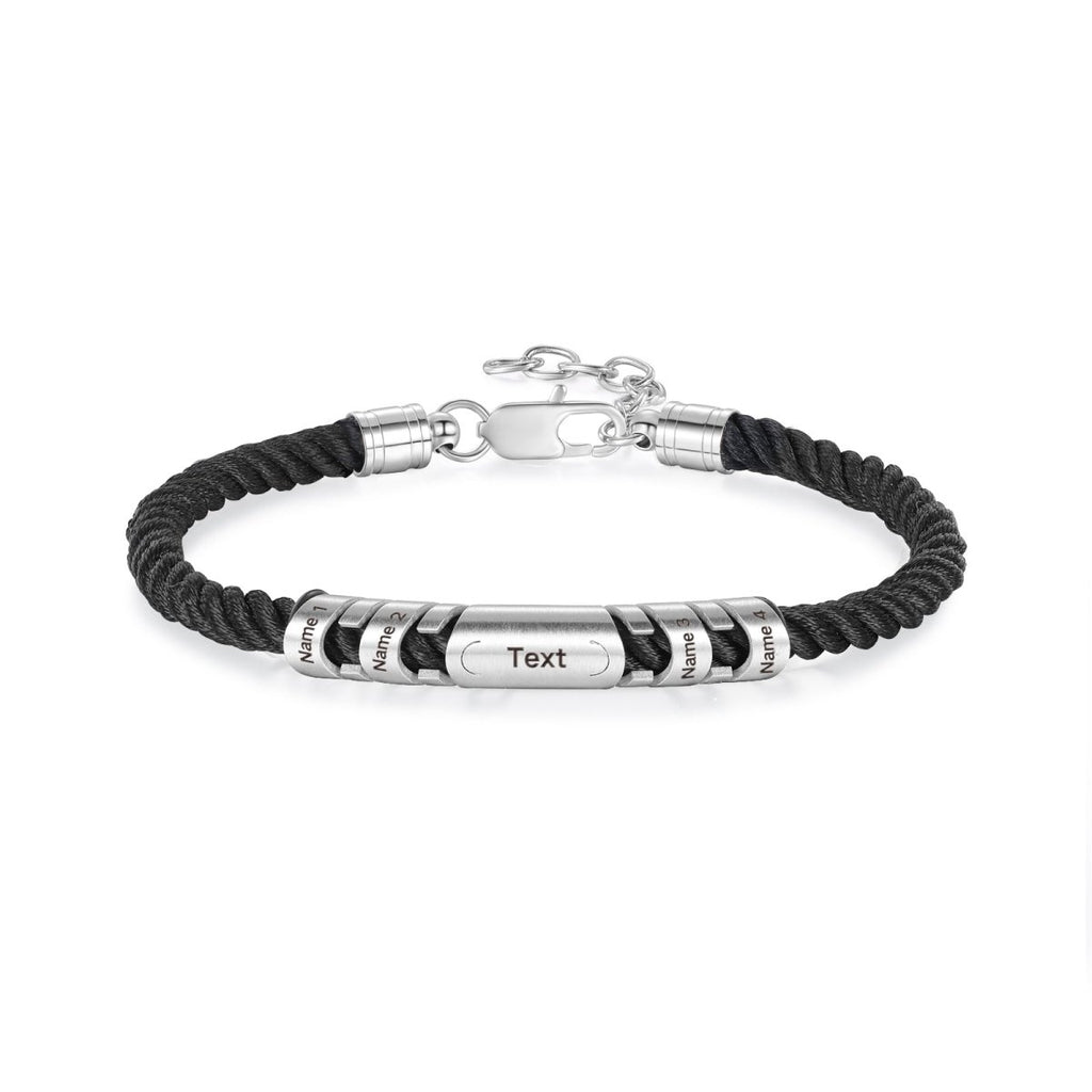 Engraved black bracelet for men, 240×1×1mm, custom gift for Father's Day