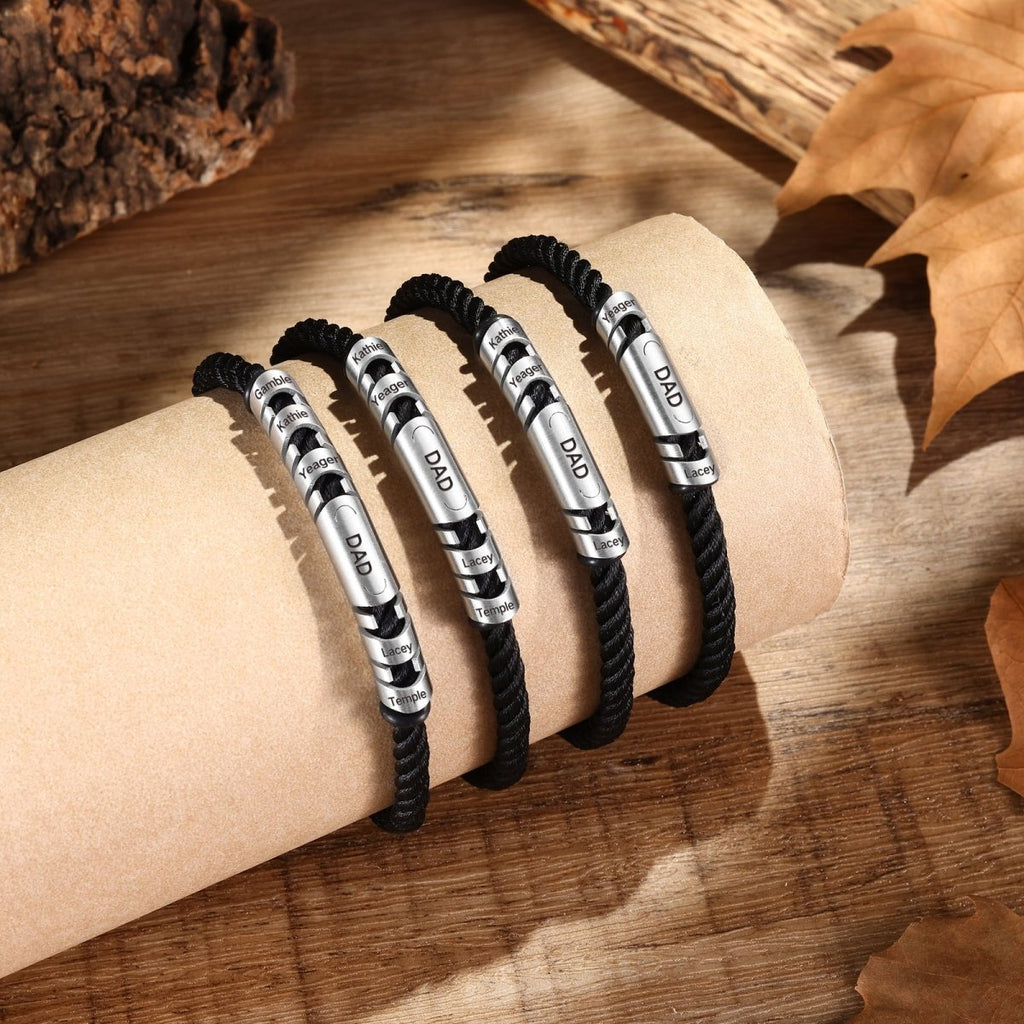 Custom engraved men’s black bracelet, 240mm long, stylish and durable