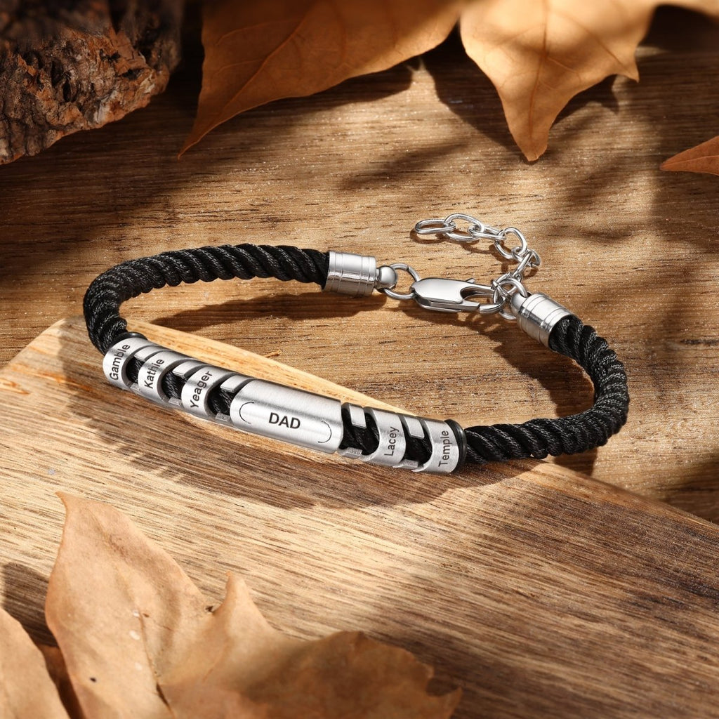 Personalized black bracelet for men, 240×1×1mm, engraved stainless steel gift