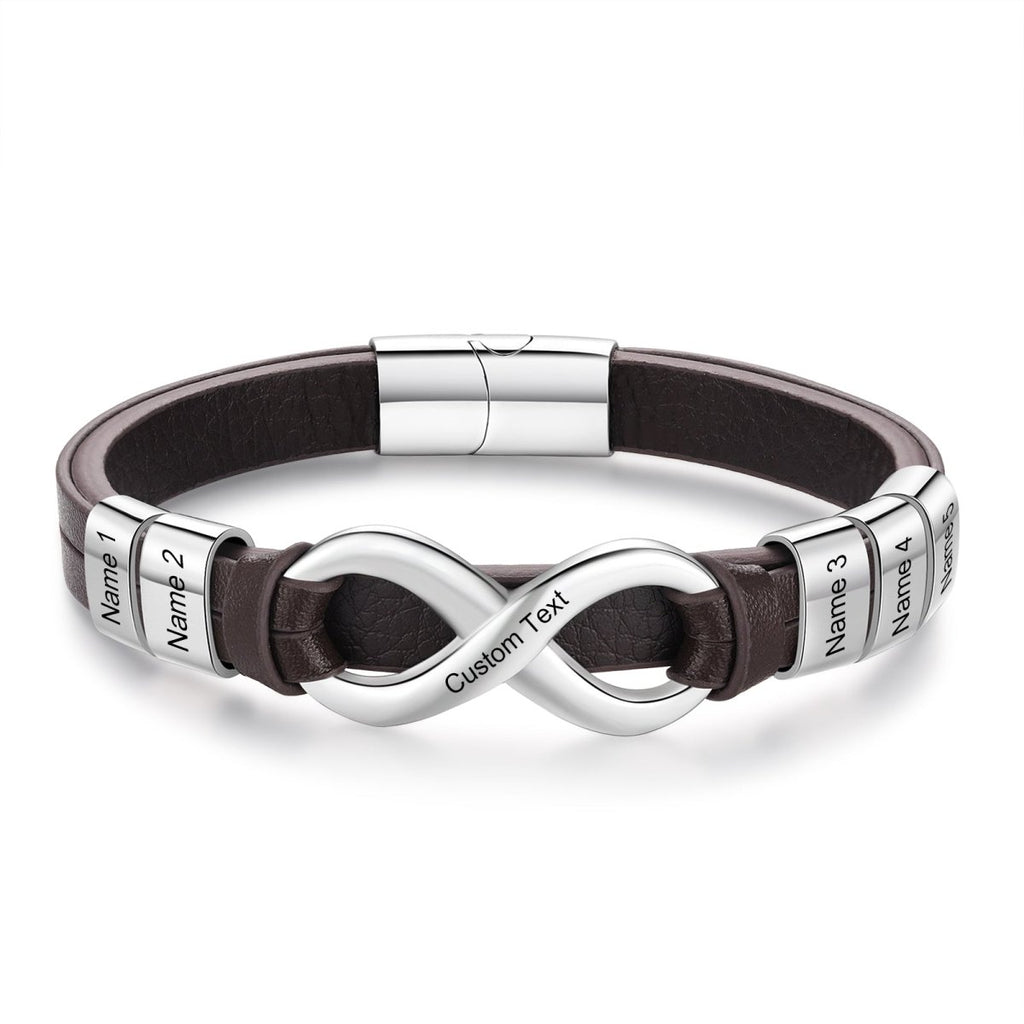Leather and stainless men’s bracelet, engraved, 215mm black or brown