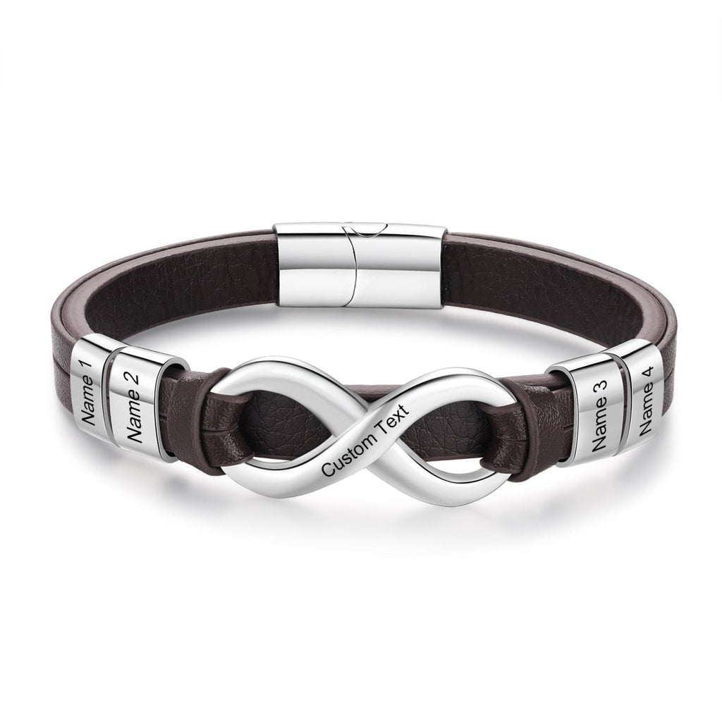 Leather and stainless men’s bracelet, engraved, 215mm black or brown