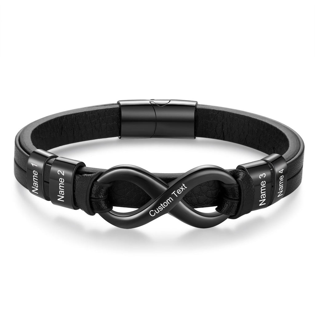 Leather and stainless men’s bracelet, engraved, 215mm black or brown