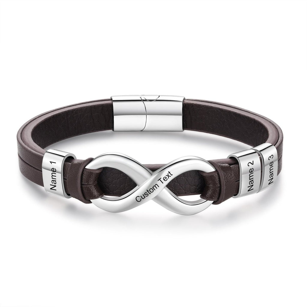 Leather and stainless men’s bracelet, engraved, 215mm black or brown