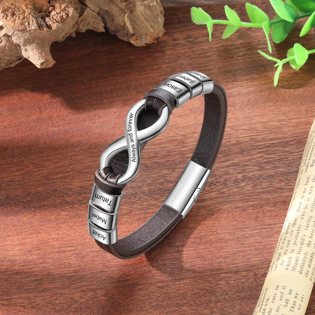 Men's engraved leather bracelet, black or brown, 215mm, 26.2g stylish gift