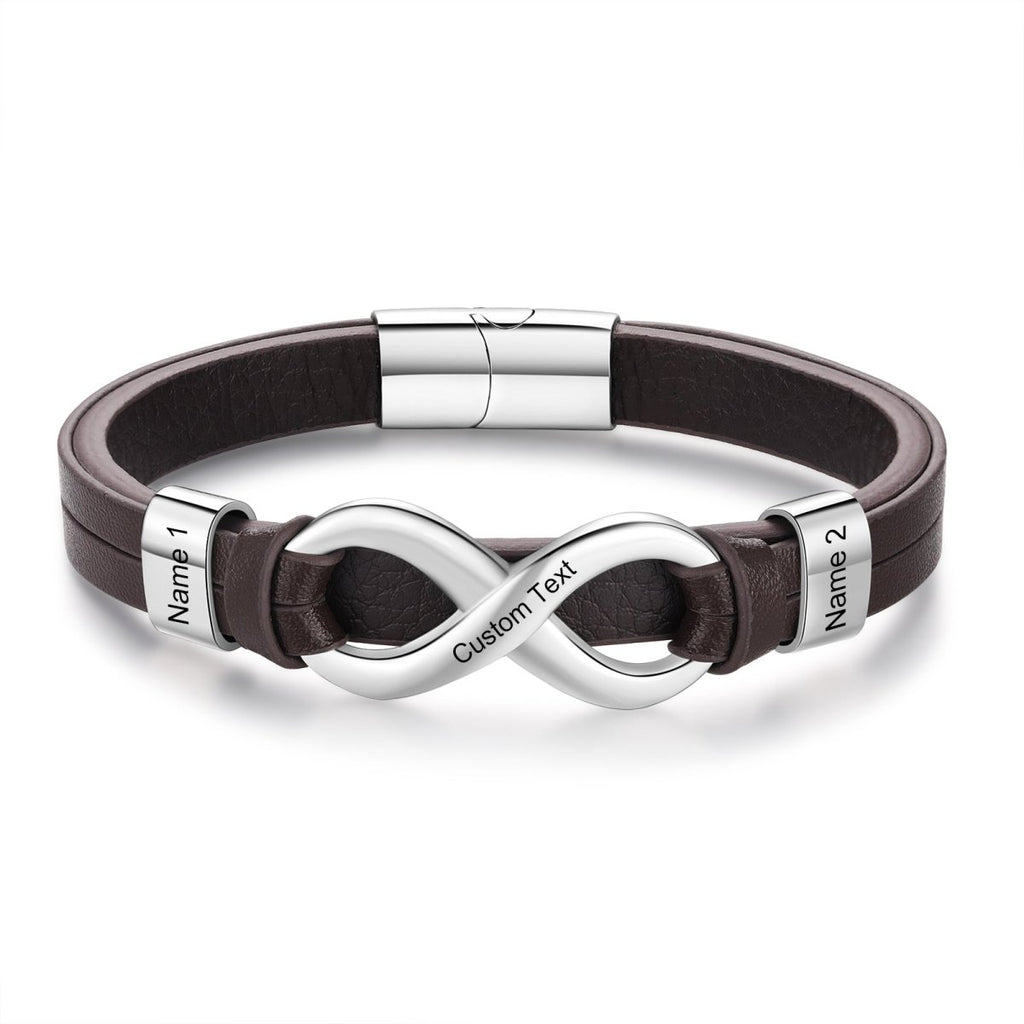 Leather and stainless men’s bracelet, engraved, 215mm black or brown