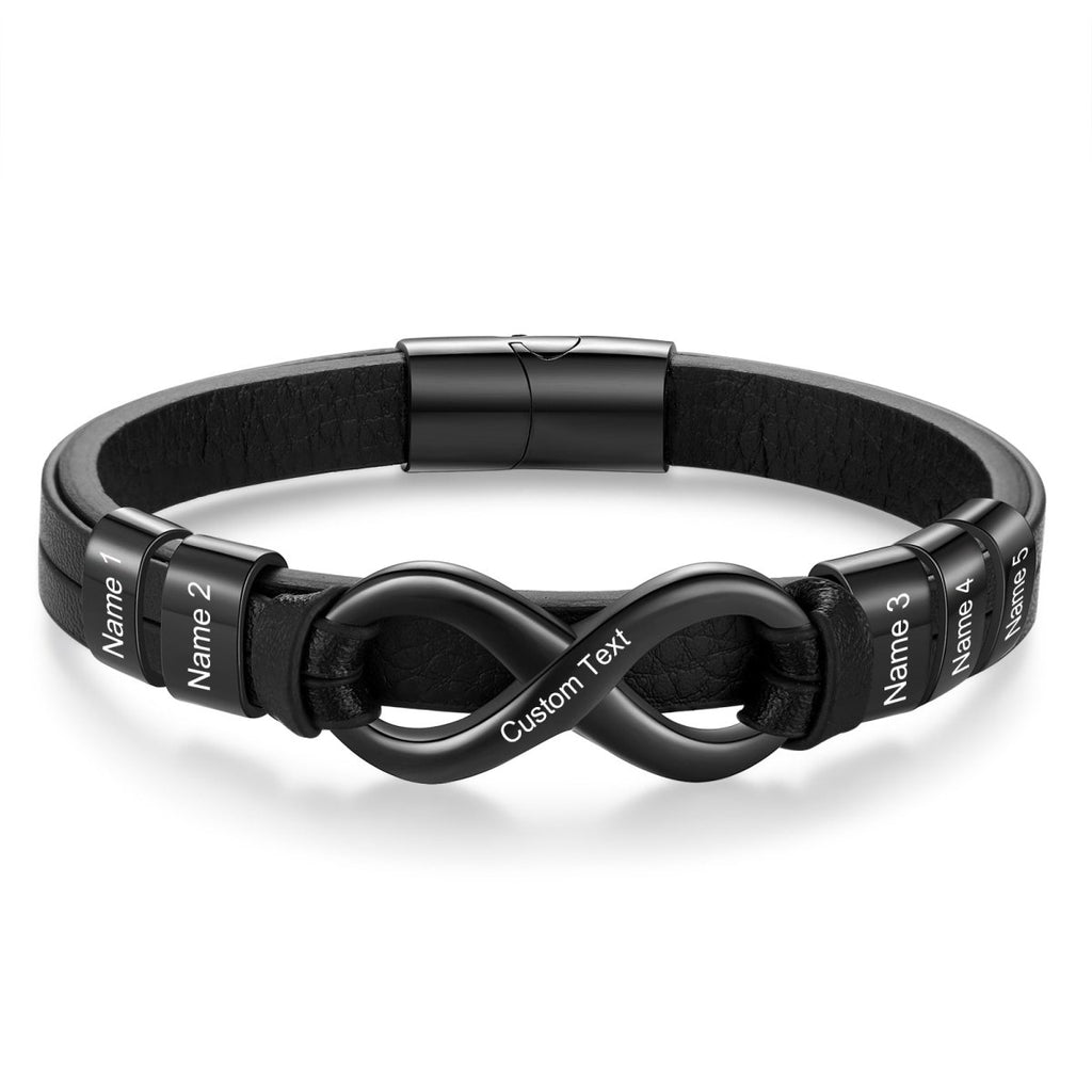 Leather and stainless men’s bracelet, engraved, 215mm black or brown