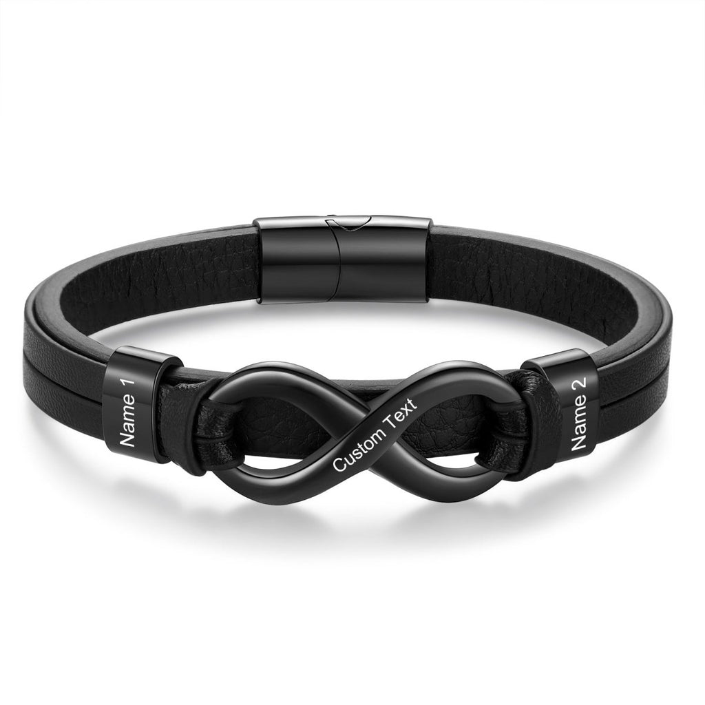 Leather and stainless men’s bracelet, engraved, 215mm black or brown