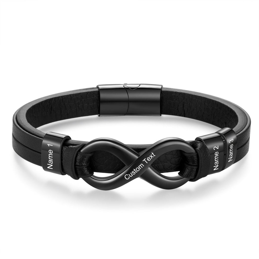 Leather and stainless men’s bracelet, engraved, 215mm black or brown