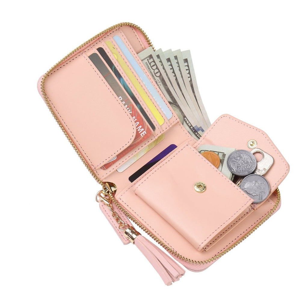 Blush pink PU leather wallet with a custom photo, combining style and sentiment in a compact, organized design.