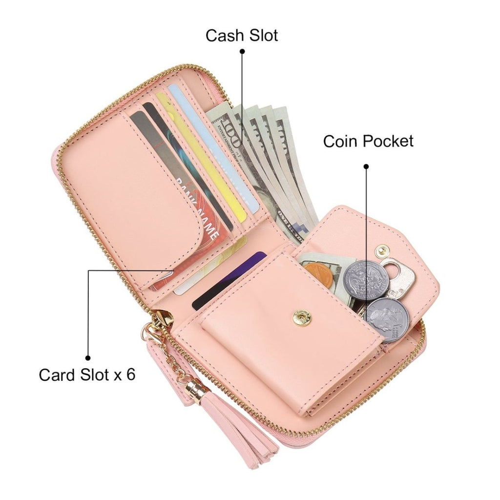 Blush pink PU leather wallet with a custom photo, combining style and sentiment in a compact, organized design.