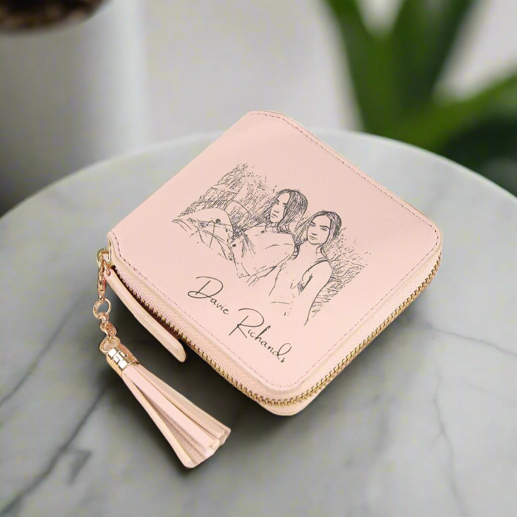 Blush pink PU leather wallet with a custom photo, combining style and sentiment in a compact, organized design.