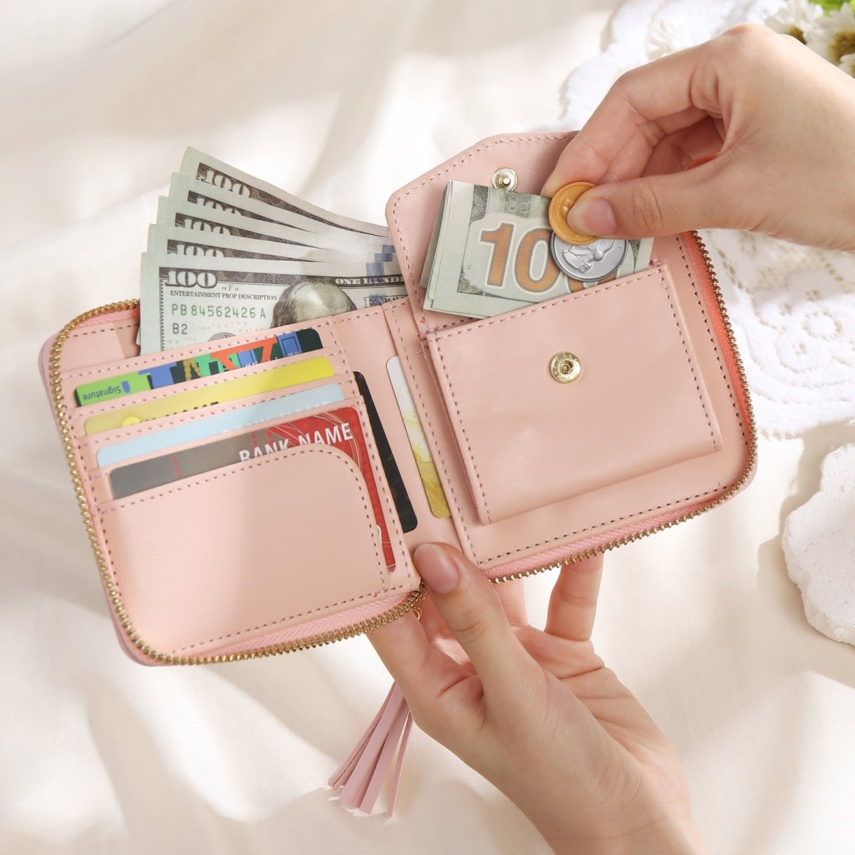 Pink Hand Wallet Personalised Pink Wallet - Cmoffer Slim PU Leather Organizer – Engraved ...