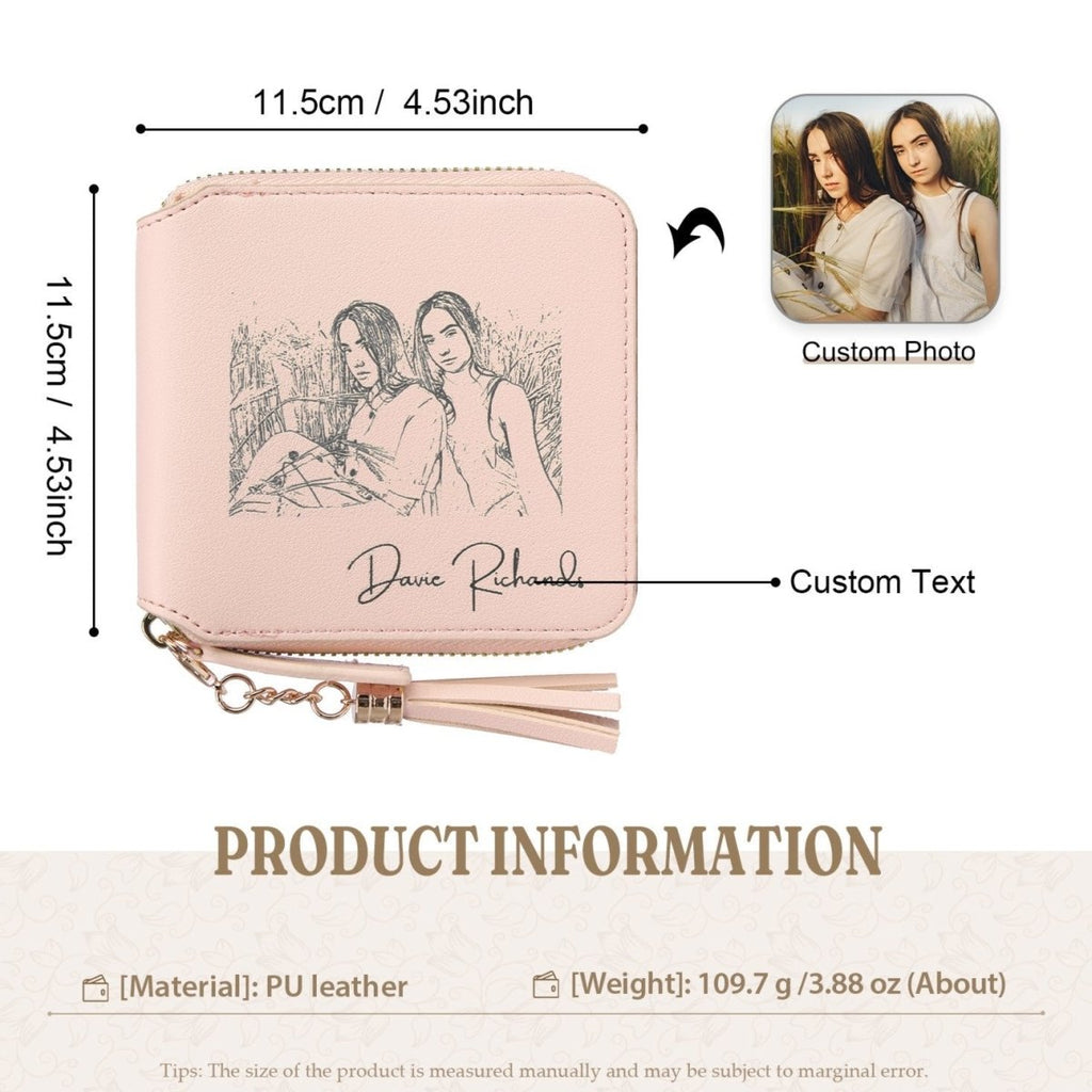 Blush pink PU leather wallet with a custom photo, combining style and sentiment in a compact, organized design.