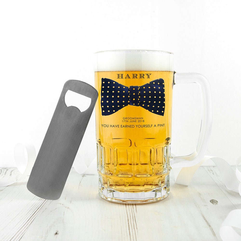 Custom glass beer mug with name and message