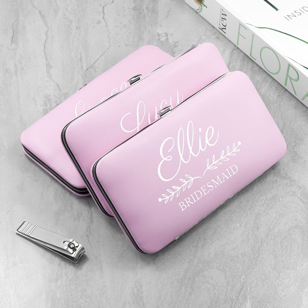 Personalised pink manicure set for bridal party
