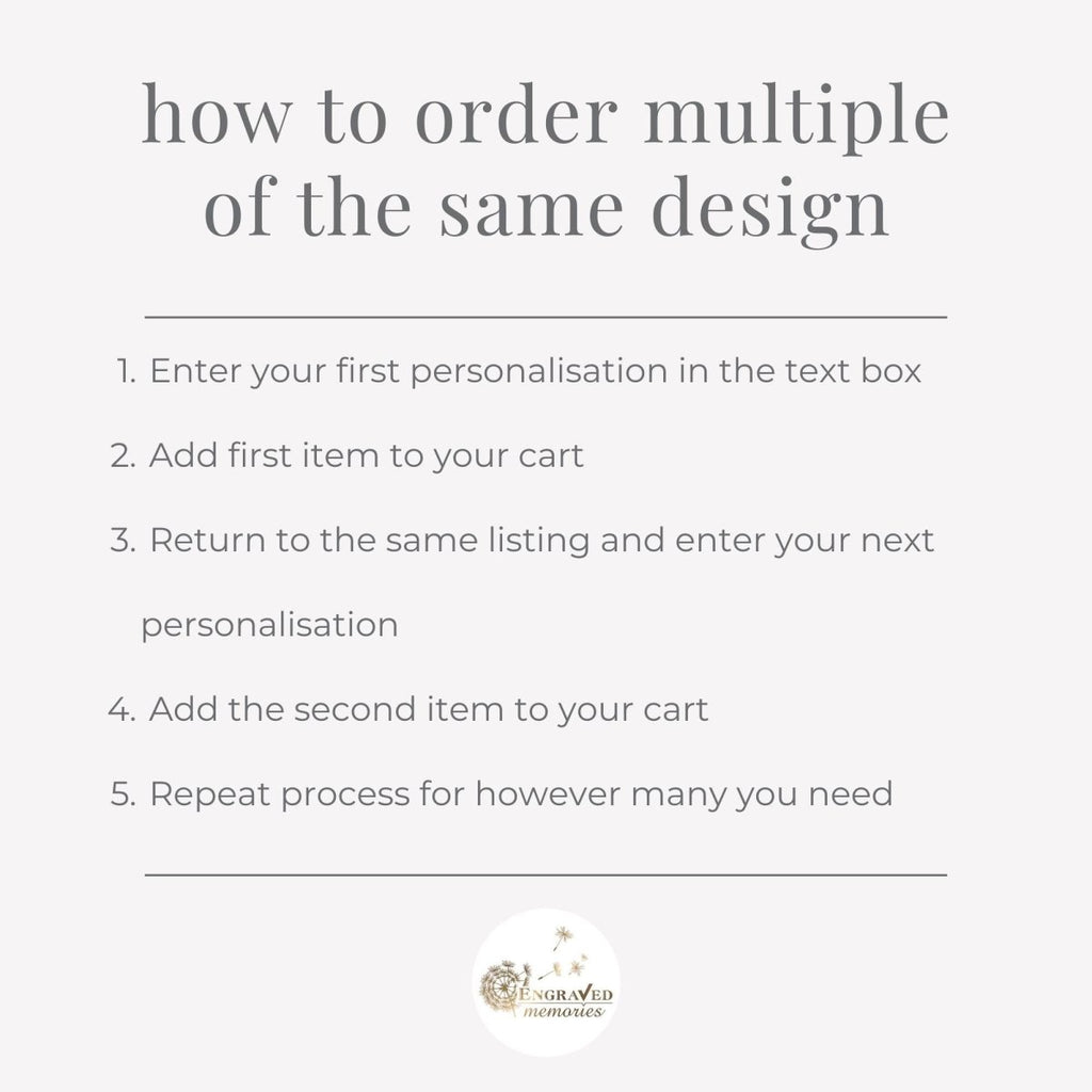 Instructions on how to order multiple items of the same design with a brand logo at the bottom.