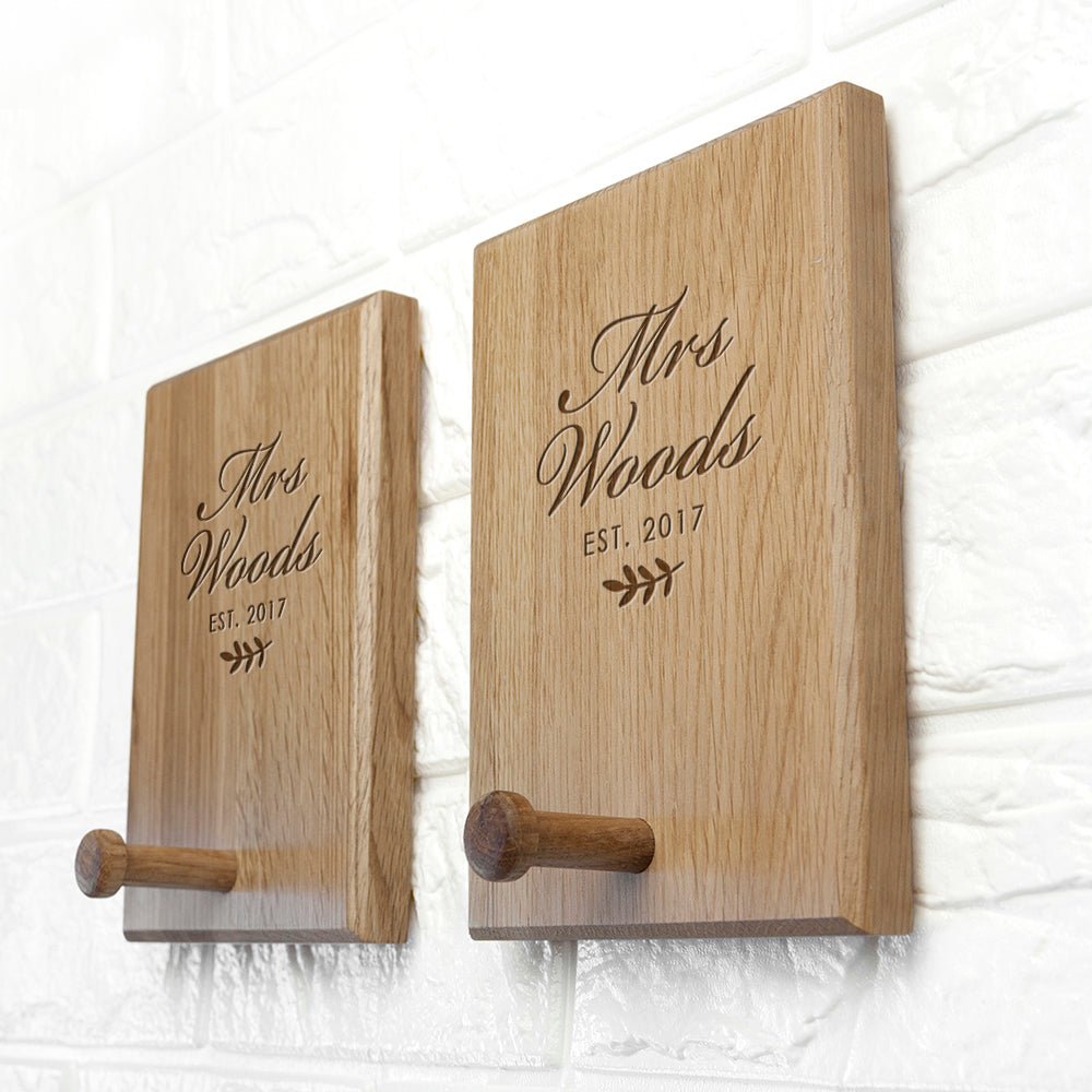 Custom oak hallway hook for couples