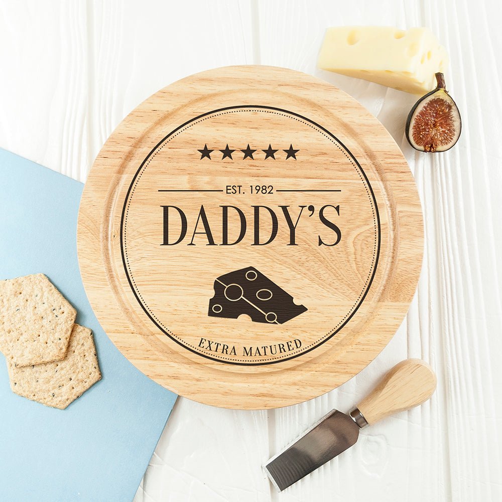 Personalised Dad's Extra Mature Round Cheese Board Set - Engraved Memories