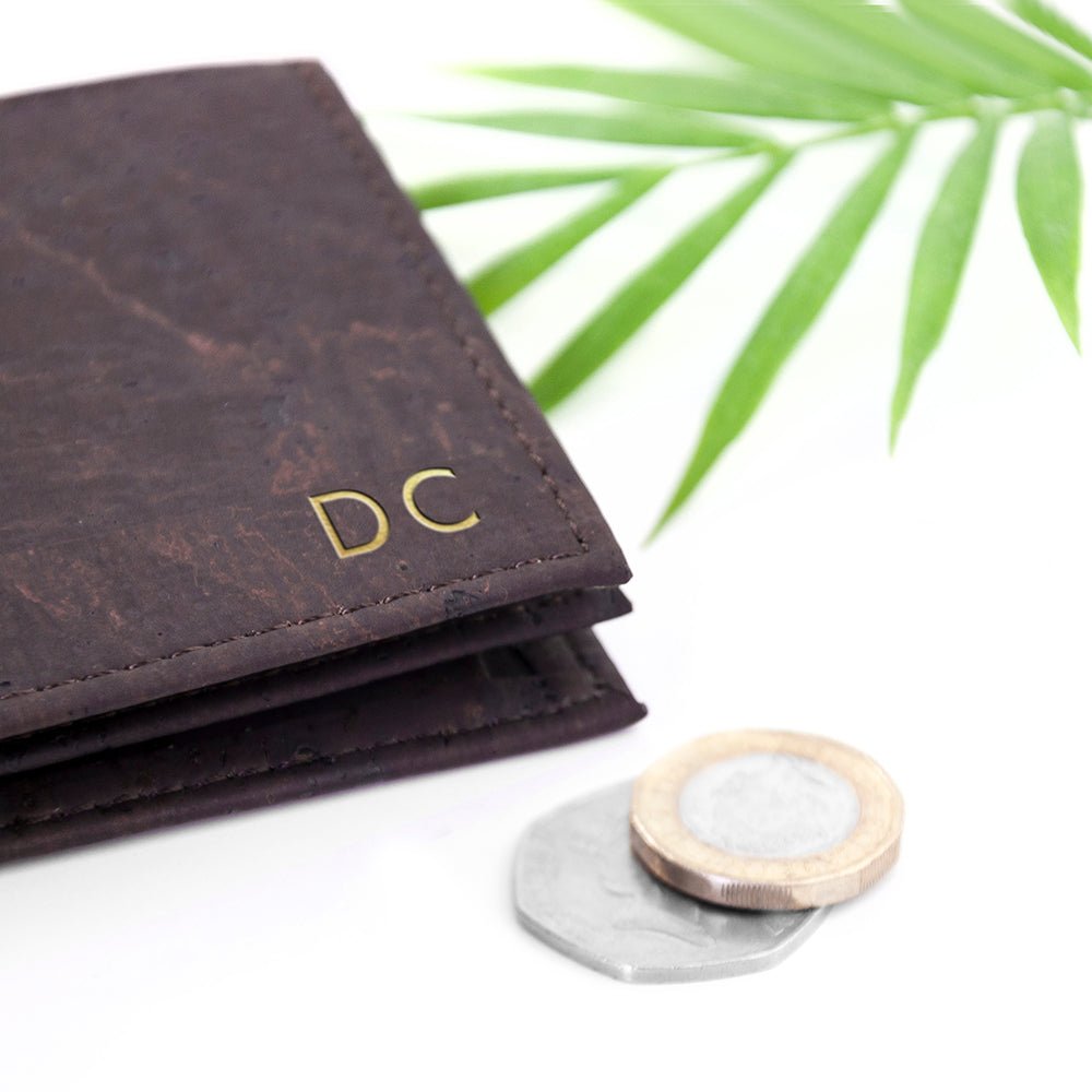 Personalised Dark Brown Vegan Leather Cork Wallet - Engraved Memories