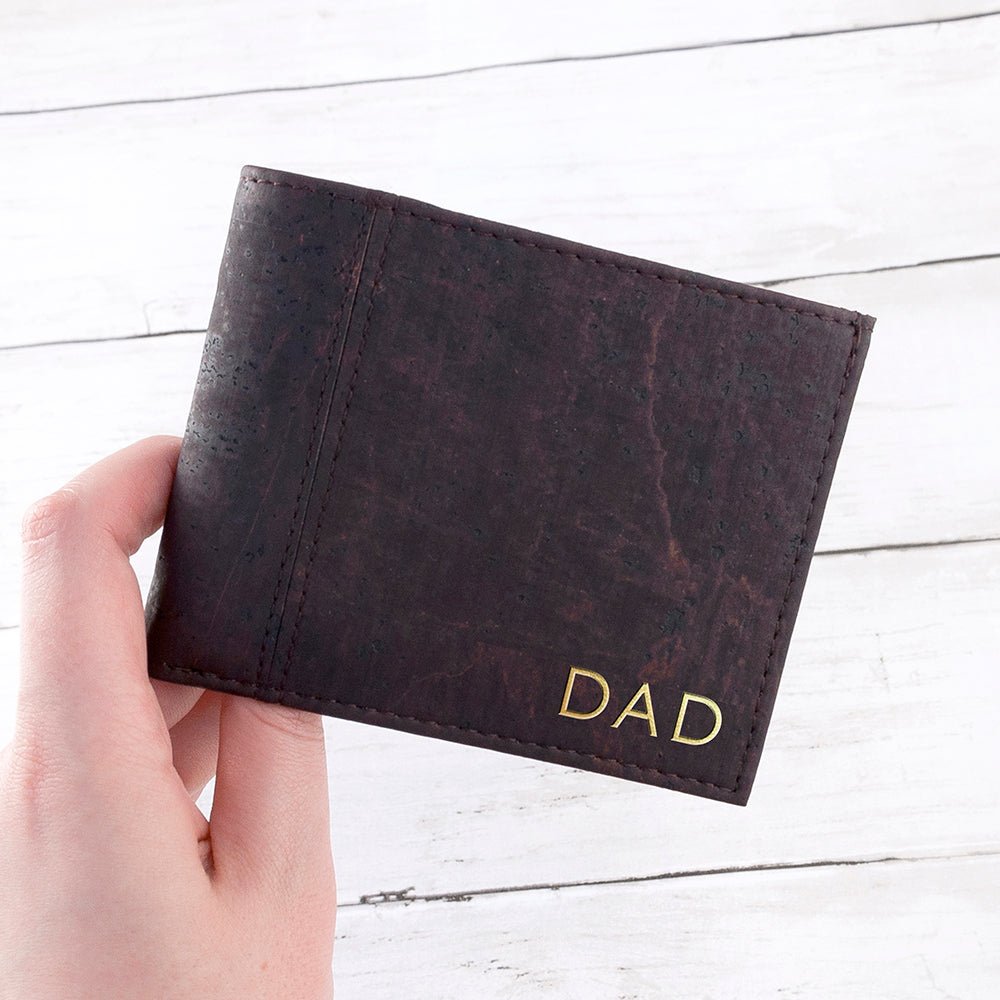 Personalised Dark Brown Vegan Leather Cork Wallet - Engraved Memories