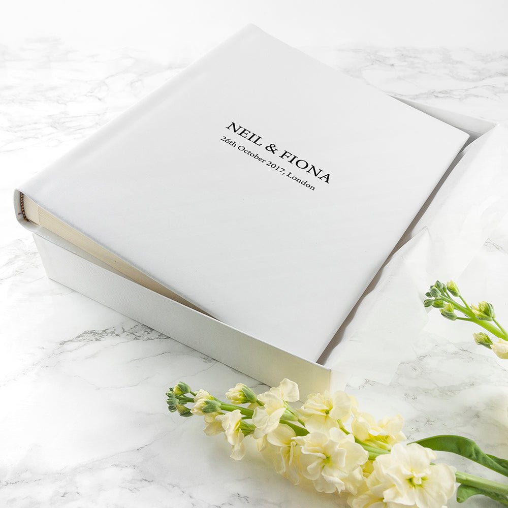 Personalised Dream Vachetta Italian Leather Photo Album in White - Engraved Memories