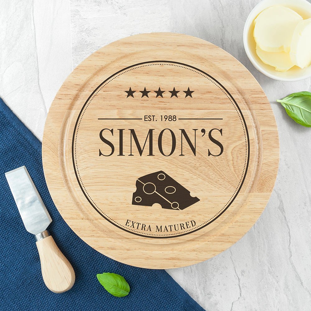 Personalised Extra Mature Wooden Cheese Board Set - Engraved Memories