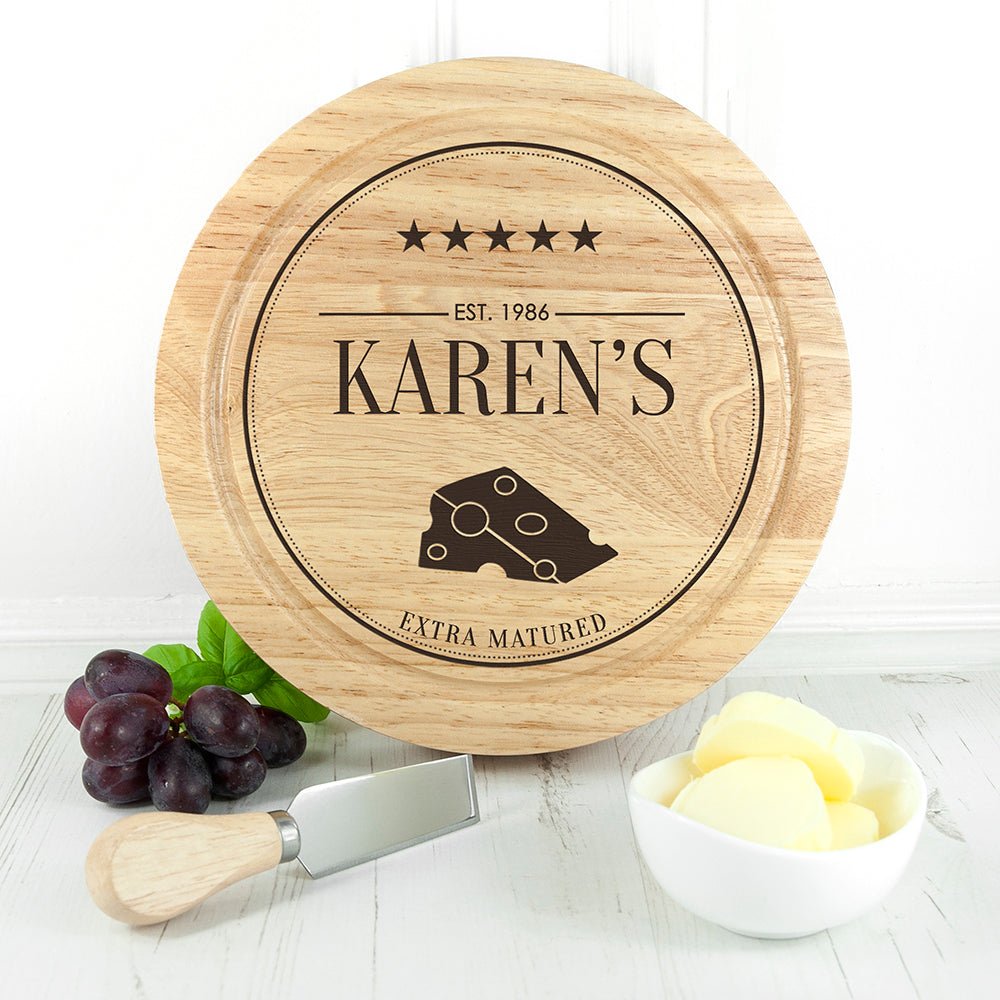 Personalised Extra Mature Wooden Cheese Board Set - Engraved Memories