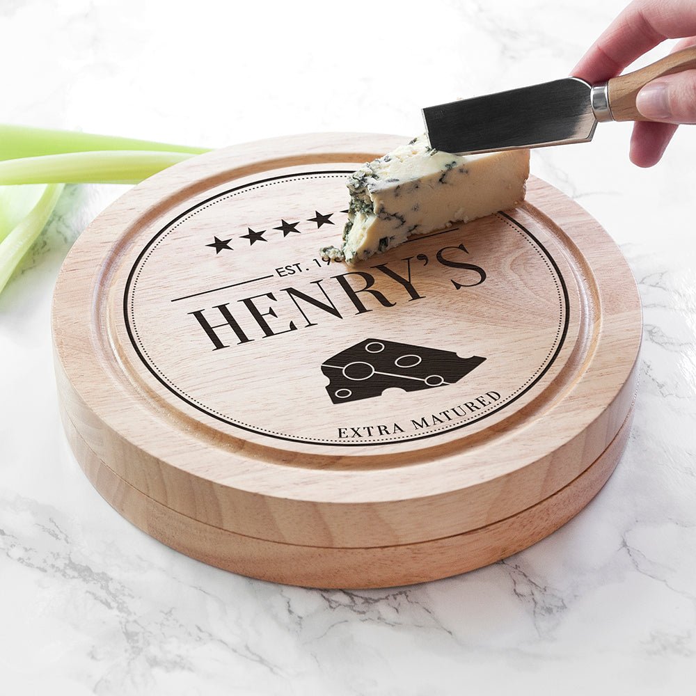 Personalised Extra Mature Wooden Cheese Board Set - Engraved Memories