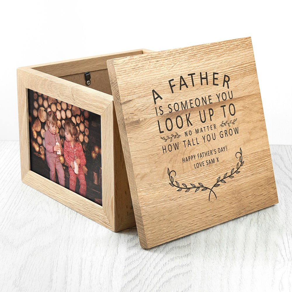 Personalised Father Is Oak Photo Keepsake Box - Engraved Memories