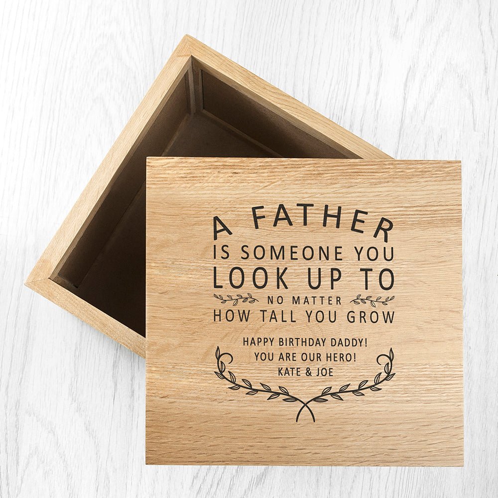 Personalised Father Is Oak Photo Keepsake Box - Engraved Memories