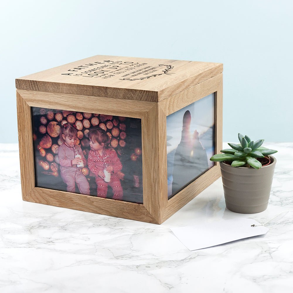 Personalised Father Is Oak Photo Keepsake Box - Engraved Memories