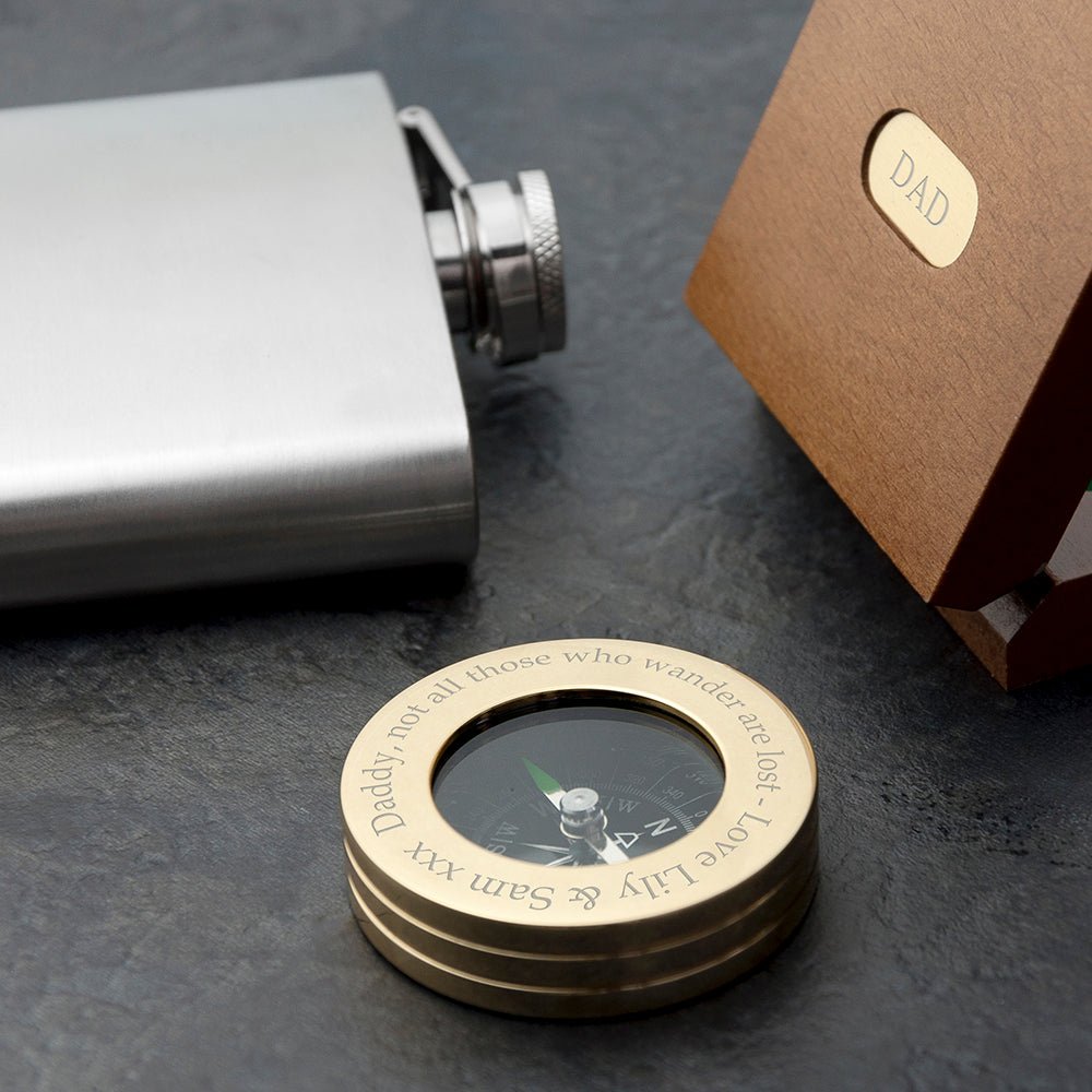 Personalised Father's Day Brass Traveller's Compass with Monogrammed Box - Engraved Memories