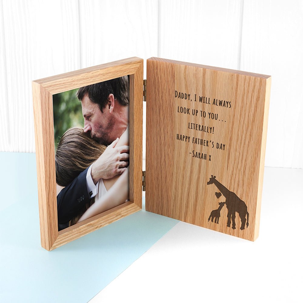 Personalised Father's Day Giraffe Book Photo Frame - Engraved Memories