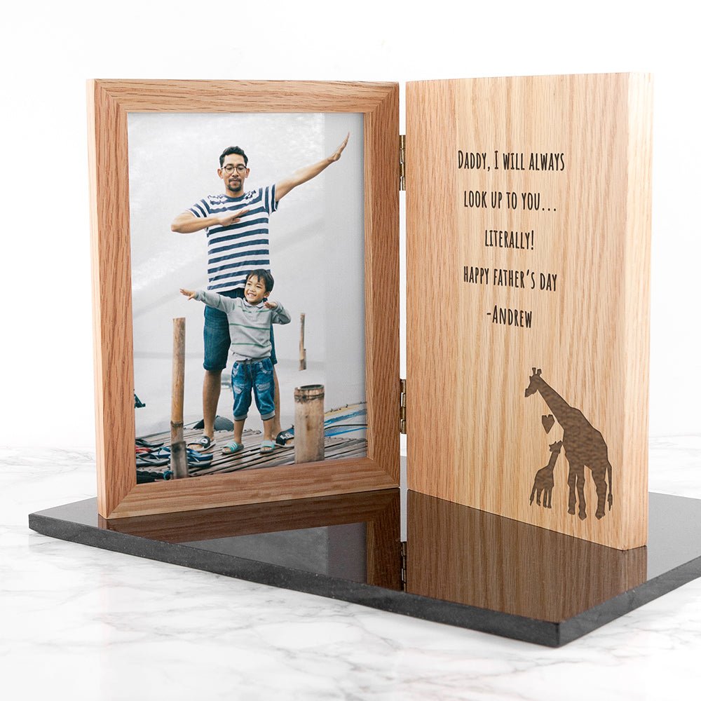 Personalised Father's Day Giraffe Book Photo Frame - Engraved Memories