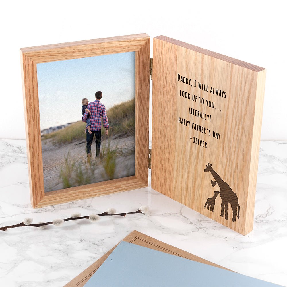 Personalised Father's Day Giraffe Book Photo Frame - Engraved Memories