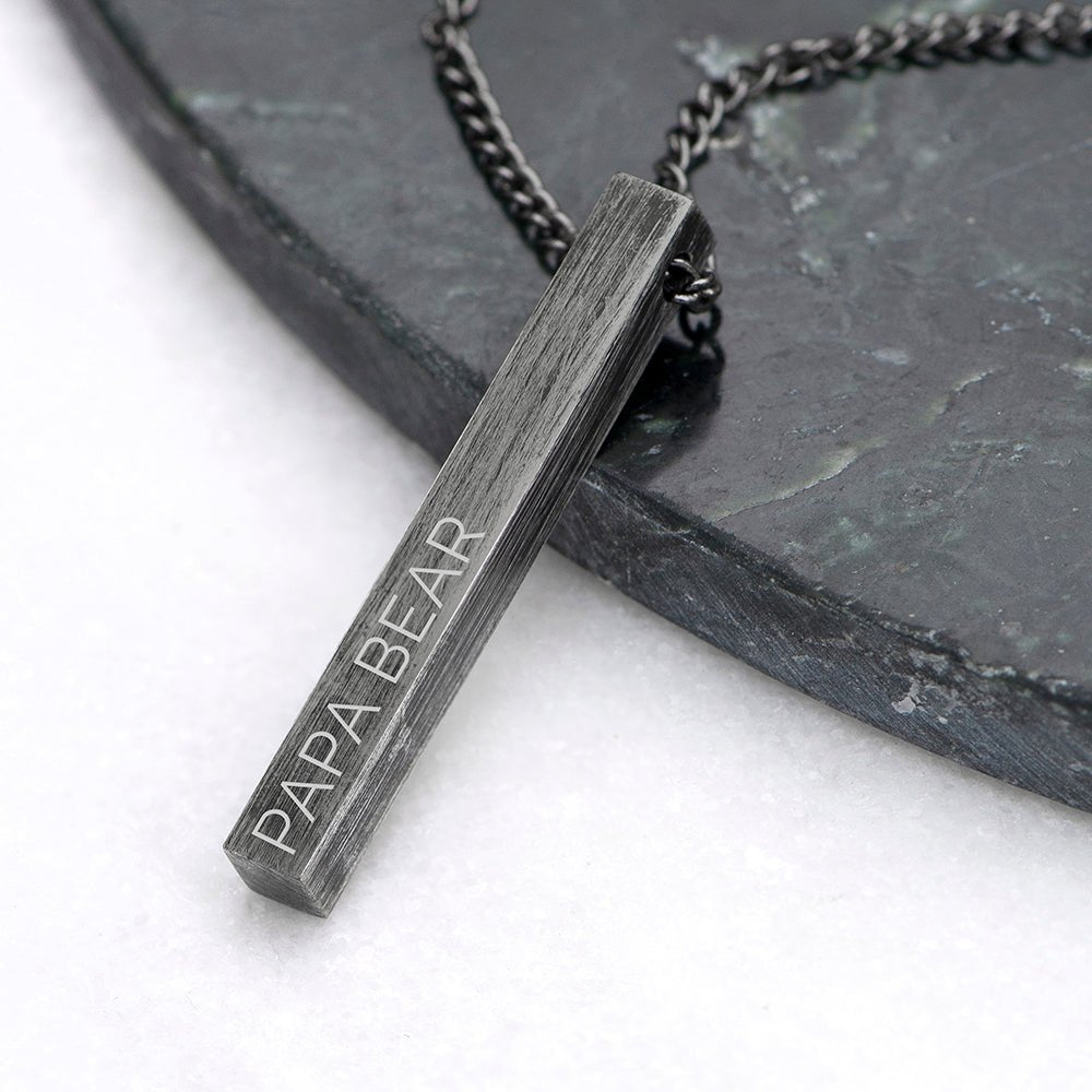 Personalised Men's Bar Necklace Treat Republic Gunmetal Pendant