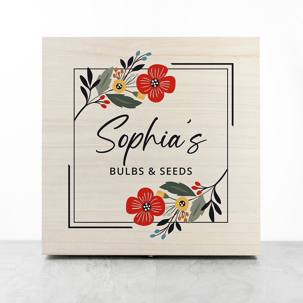 Personalised Floral Frame Gardener's Accessories Box - Engraved Memories