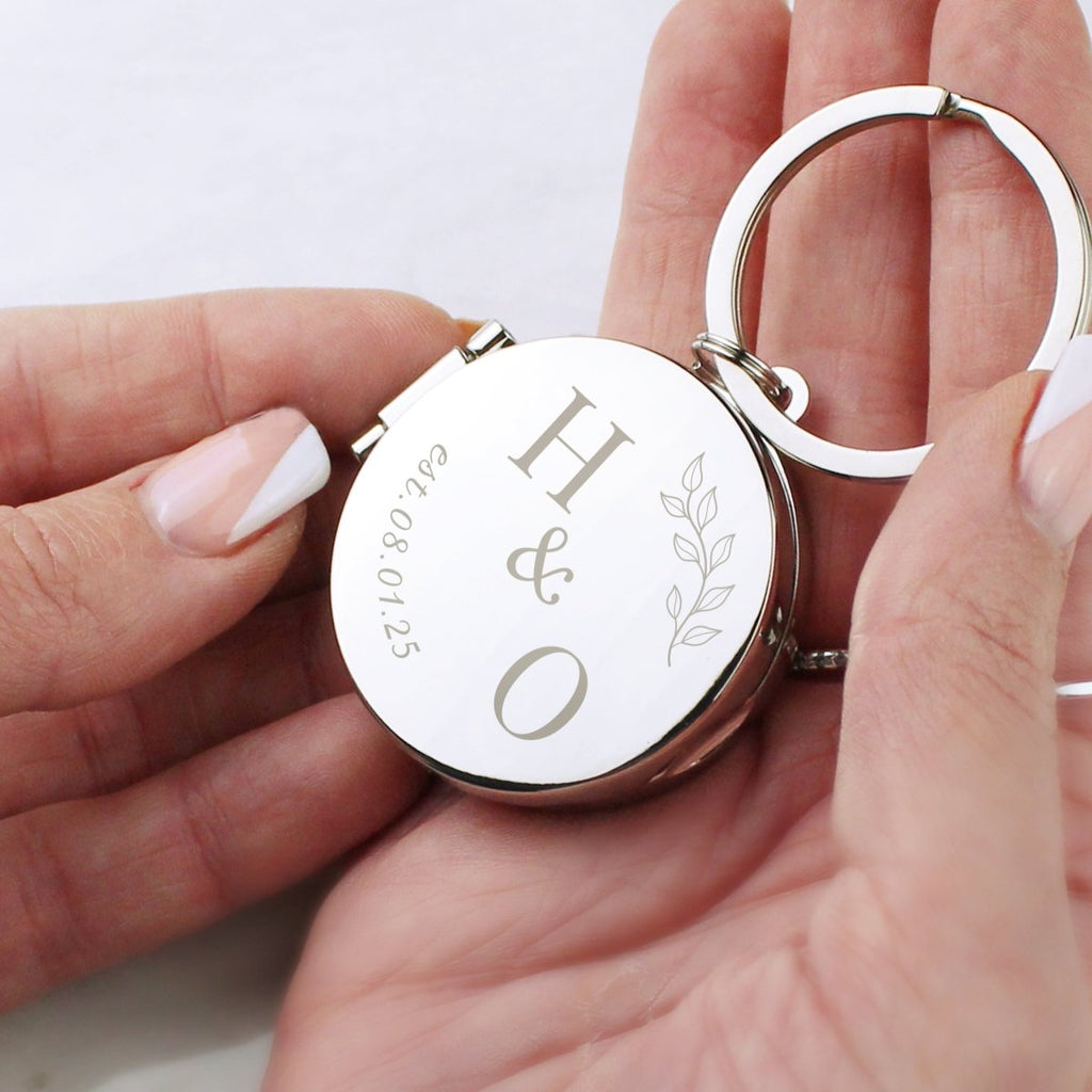 Personalised Foliage Couples Photo Keyring - Engraved Memories