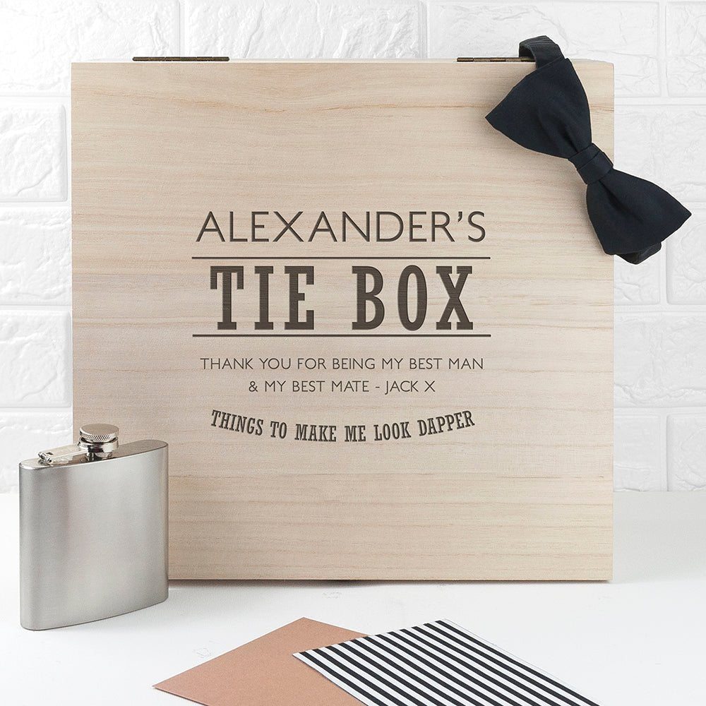 Personalised Gentleman's Wooden Tie & Accessory Box - Engraved Memories