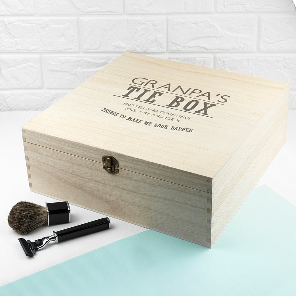 Personalised Gentleman's Wooden Tie & Accessory Box - Engraved Memories