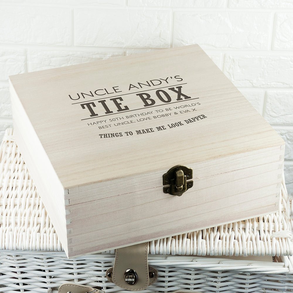 Personalised Gentleman's Wooden Tie & Accessory Box - Engraved Memories