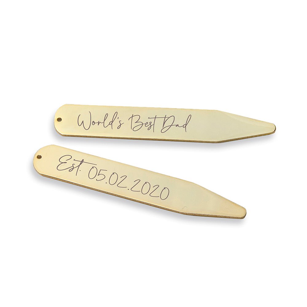 Gold collar stiffeners engraved with a message