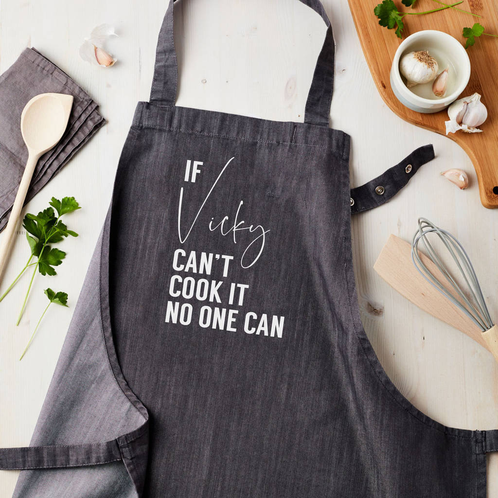 Personalised Grey Denim Can Cook It Apron - Engraved Memories
